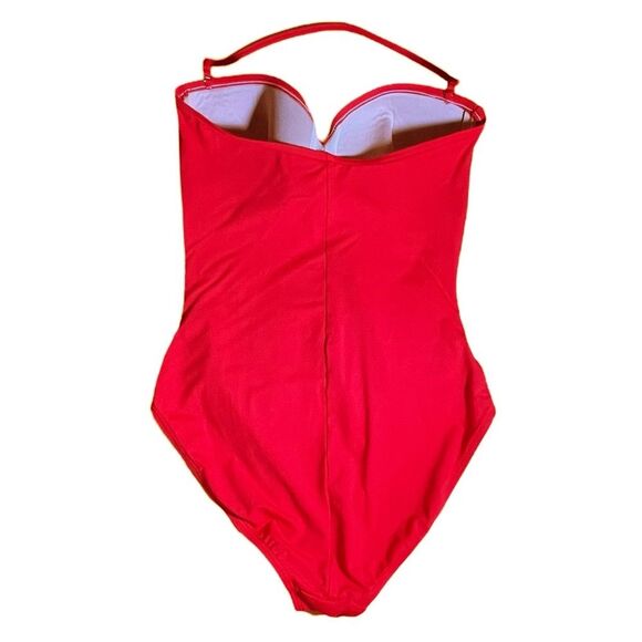 La Blanca Twist Front Bandeau One-Piece Swimsuit Vivid Berry Red Women’s Size 12 - Picture 3 of 12